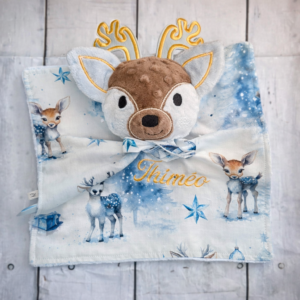 doudou personnalisé renne garcon bleu thimeo